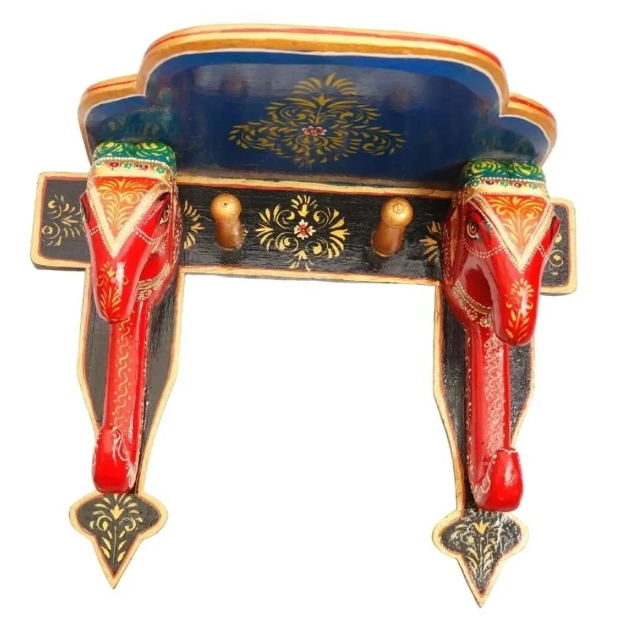 Untitled design (81) Multi Color Hand Embossed Elephant Face Wall Shelve - Image 1